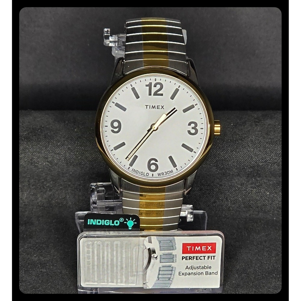 Timex Easy Reader Watch Mens Two Tone Indiglo Expansion Band